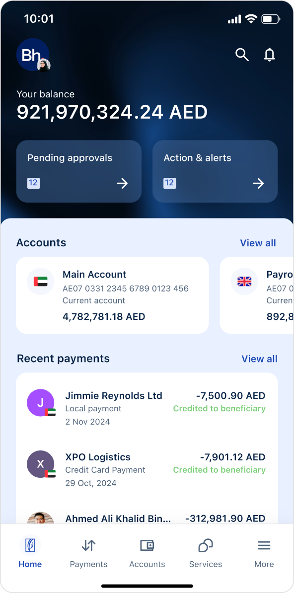 business online home screen
