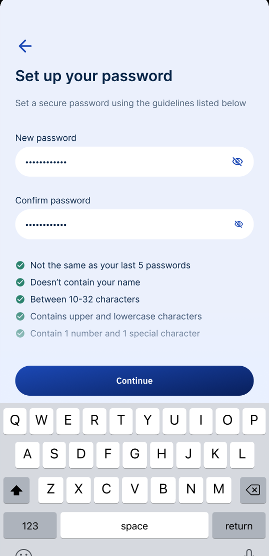 Set up your password with live rule validation