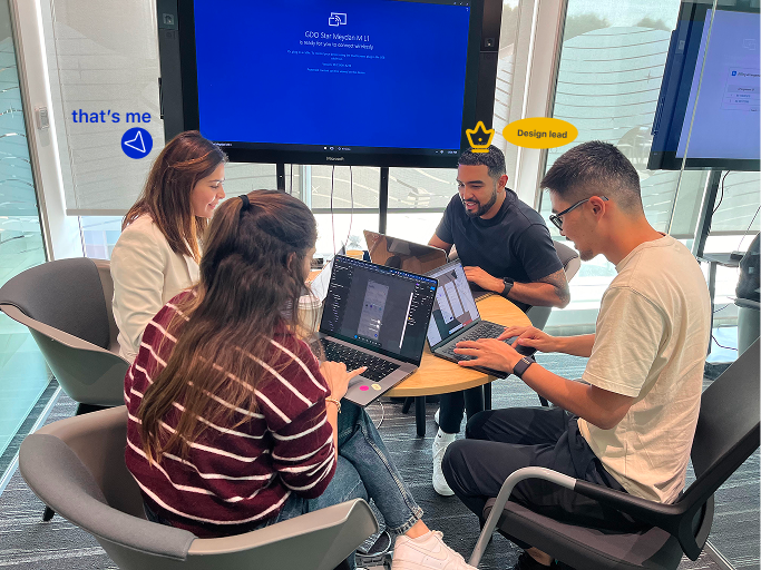 The BOX Mobile design team working together at Emirates NBD, one lead and three senior product designers
