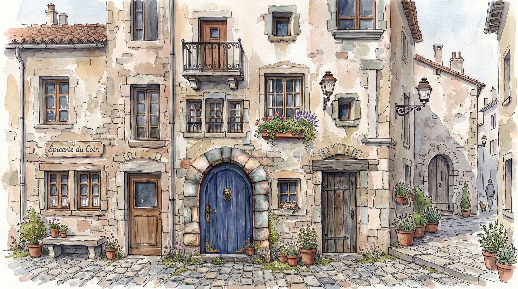a watercolour street where every door is a different experiment